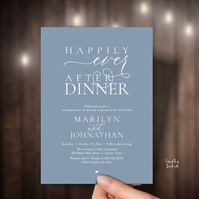Invitation Happily Ever After Dinner Modern Wedding Reception (Happily Ever After Dinner Modern Wedding Reception Invitation card in Dusty blue)