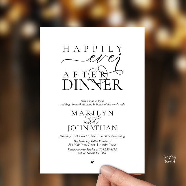 Invitation Happily Ever After Dinner Modern Wedding Reception (Happily Ever After Dinner Modern Wedding Reception Invitation card in black and white)