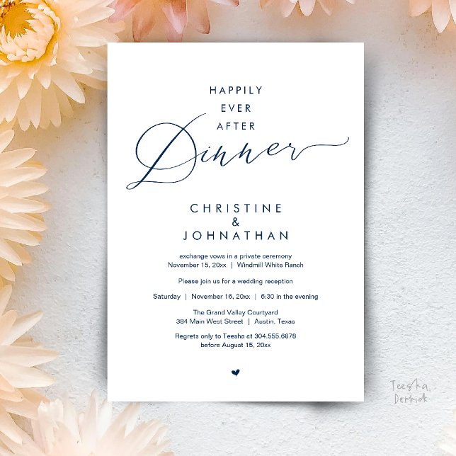 Invitation Happily Ever After Dinner Modern Wedding Reception (Happily Ever After Dinner Modern Wedding Reception Invitation Card Elopement PDF Navy Blue)