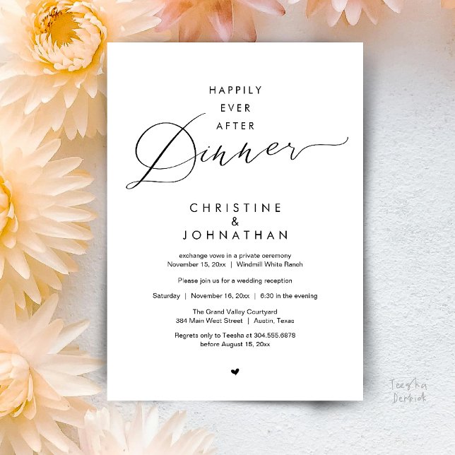 Invitation Happily Ever After Dinner Modern Wedding Reception (Happily Ever After Dinner Modern Wedding Reception Invitation Card Elopement PDF Black and White)