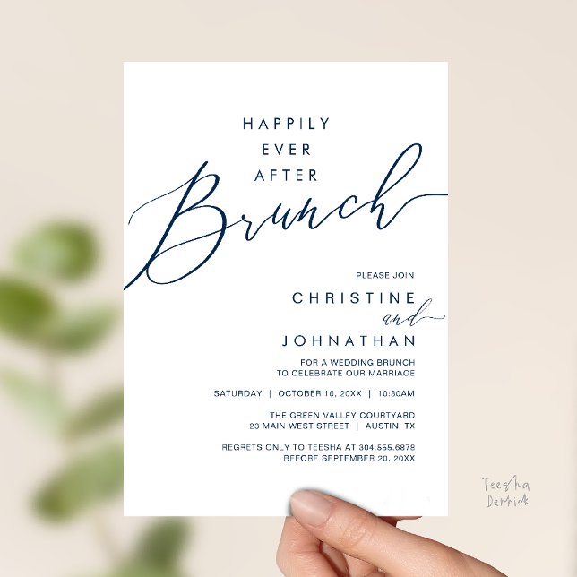 Invitation Happily Ever After Dinner Wedding Reception Dinner (Happily Ever After Brunch Post Wedding Reception Invitation Card in Navy Blue)