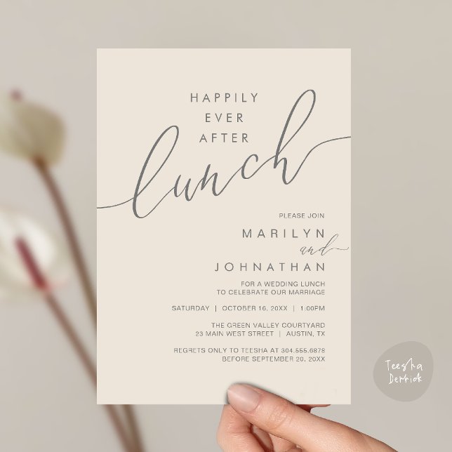 Invitation Happily Ever After Dinner Wedding Reception Dinner (Happily Ever After Lunch Wedding Reception Invitation Card in Cream Grey)