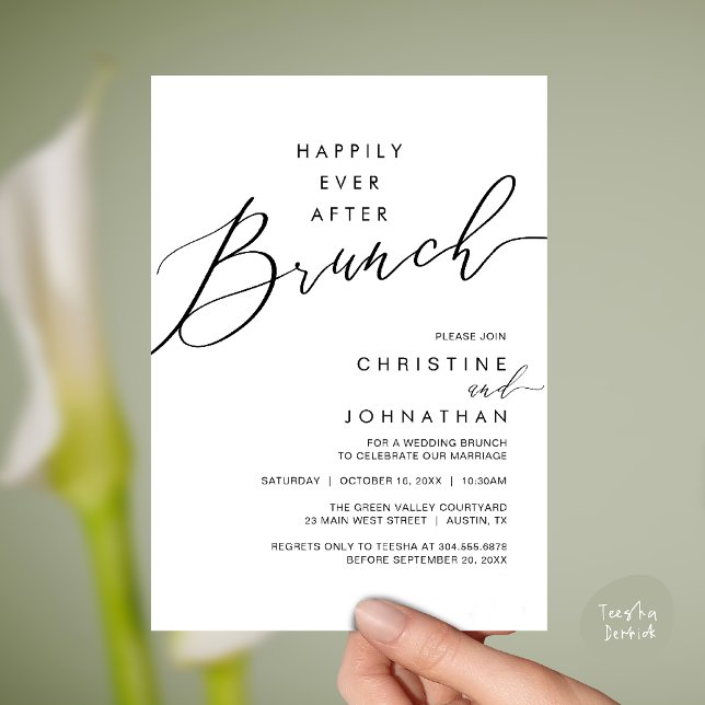 Invitation Happily Ever After Dinner Wedding Reception Dinner (Happily Ever After Brunch Post Wedding Reception Invitation Card in Black White)