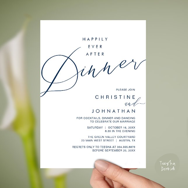 Invitation Happily Ever After Dinner Wedding Reception Dinner (Happily Ever After Dinner Wedding Reception Dinner Invitation Card in Navy Blue)