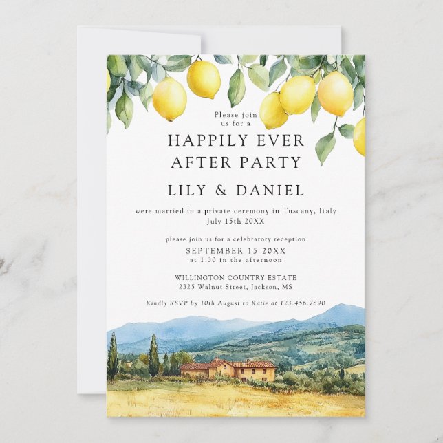 Invitation Happily Ever After Lemons Tuscany Italy Wedding (Devant)