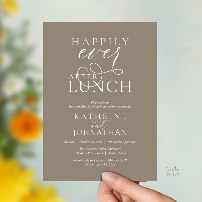 Invitation Happily Ever After Lunch Post Wedding Elopement (Happily Ever After Lunch Post Wedding Elopement Invitation card, luncheon love laughter  Taupe brown)