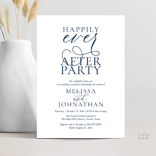 Invitation Happily Ever After Party, Classy Wedding Reception (Happily Ever After Party, Classy Wedding Reception Modern Dinner Invitation Card PDF Navy Blue)