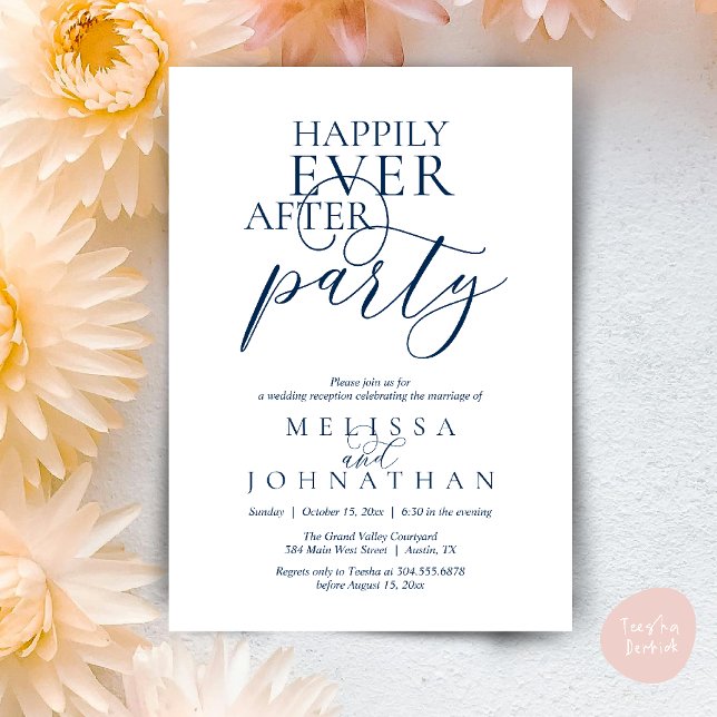 Invitation Happily Ever After Party, Modern Classy Wedding (Happily Ever After Party, Modern Classy Wedding Invitation Card PDF navy Blue)