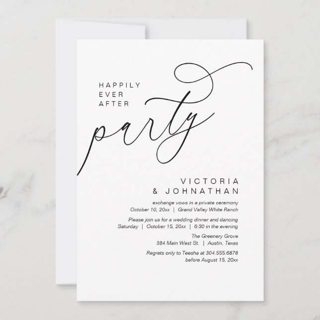 Invitation Happily Ever After Party, Modern Romantic Dinner  (Devant)