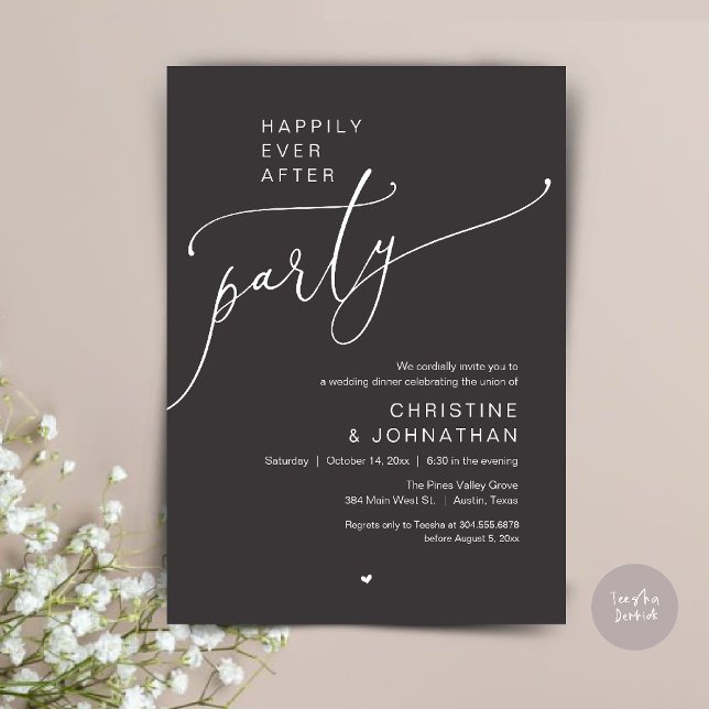 Invitation "Happily Ever After Party" Modern Wedding Dinner ("Happily Ever After Party" Modern Wedding Dinner reception Invitation card in charcoal grey)