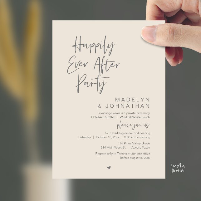 Invitation Happily Ever After Party, Modern Wedding Reception (Happily Ever After Party, Modern Wedding Reception Dinner Invitation card in cream grey)