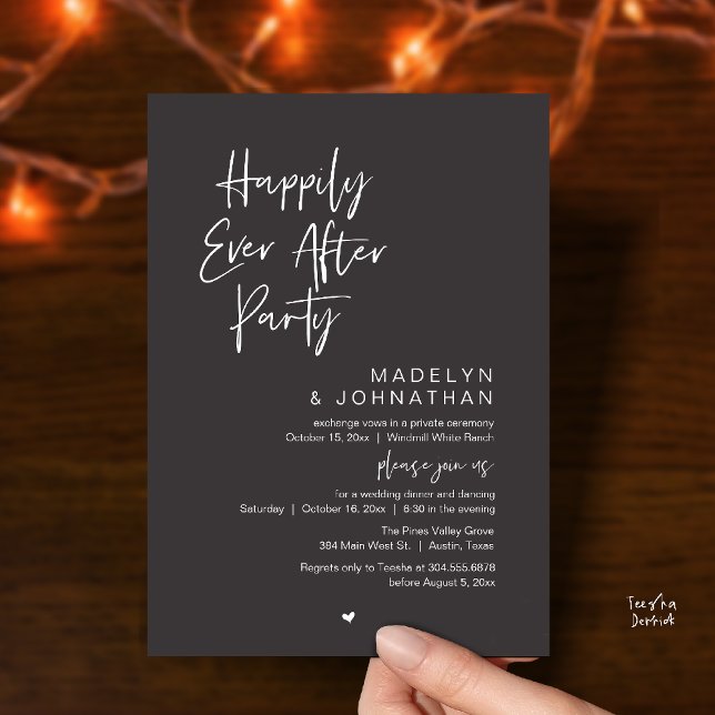 Invitation Happily Ever After Party, Modern Wedding Reception (Happily Ever After Party, Modern Wedding Reception Dinner Invitation card in charcoal grey)