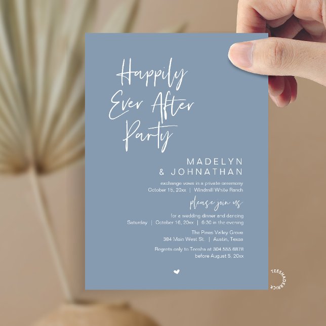 Invitation Happily Ever After Party, Modern Wedding Reception (Happily Ever After Party, Modern Wedding Reception Dinner Invitation card in dusty blue)