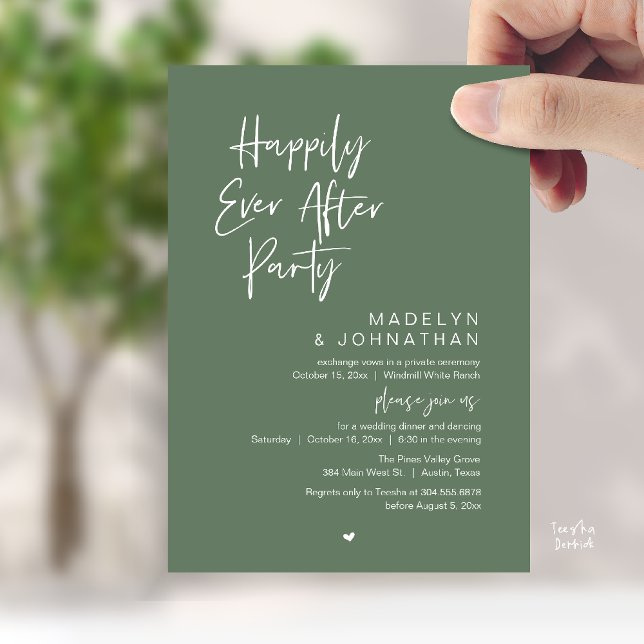Invitation Happily Ever After Party, Modern Wedding Reception (Happily Ever After Party, Modern Wedding Reception Dinner Invitation card in sage green)