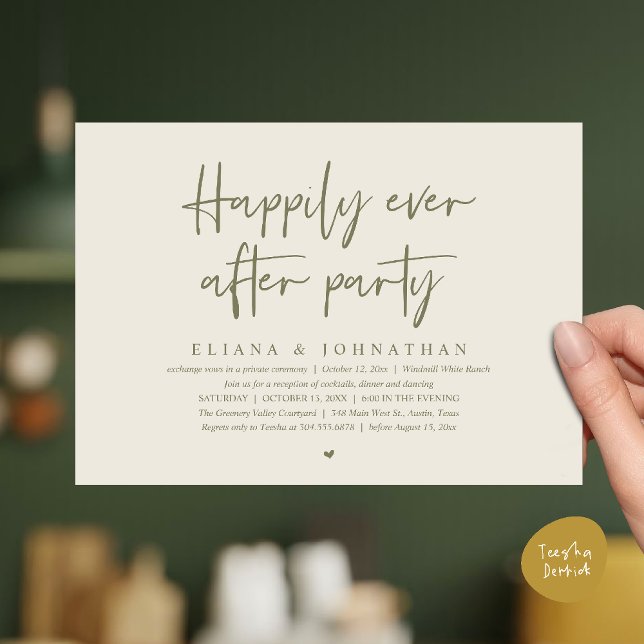 Invitation  Happily Ever After Party Modern Wedding Reception (Happily Ever After Party Modern Wedding Reception Invitation Card in Cream and Dusty Green)