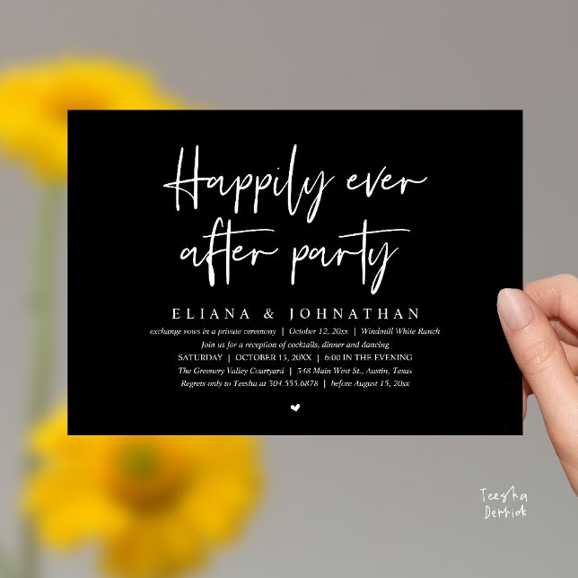 Invitation  Happily Ever After Party Modern Wedding Reception (Happily Ever After Party Modern Wedding Reception Invitation Card in Black and White)