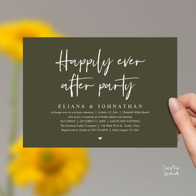 Invitation  Happily Ever After Party Modern Wedding Reception (Happily Ever After Party Modern Wedding Reception Invitation Card in Olive Green)