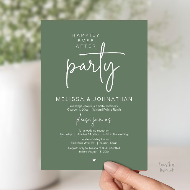 Invitation Happily Ever After Party, Modern Wedding Reception (Happily Ever After Party, Modern Wedding Reception Dinner Invitation Card in Sage Green)