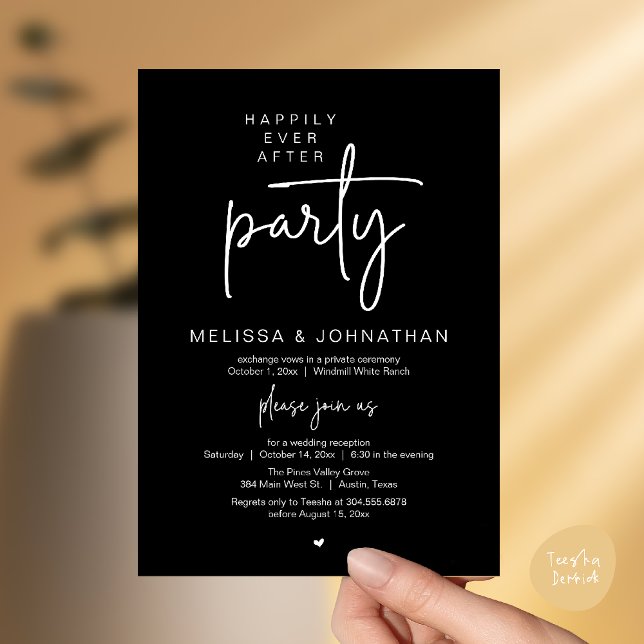 Invitation Happily Ever After Party, Modern Wedding Reception (Happily Ever After Party, Modern Wedding Reception Dinner Invitation Card in Black and White)