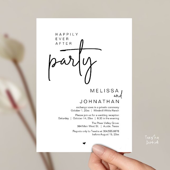 Invitation Happily Ever After Party, Modern Wedding Reception (Happily Ever After Party, Modern Wedding Reception Invitation Card in black and white)