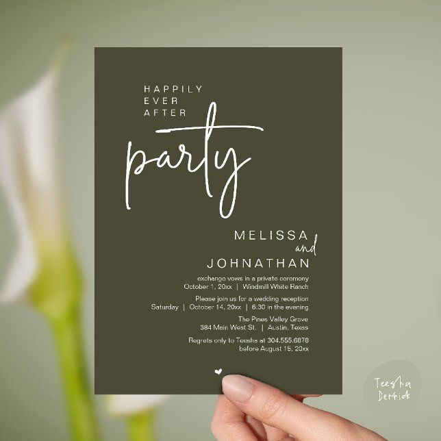 Invitation Happily Ever After Party, Modern Wedding Reception (Happily Ever After Party, Modern Wedding Reception Invitation Card in olive green)