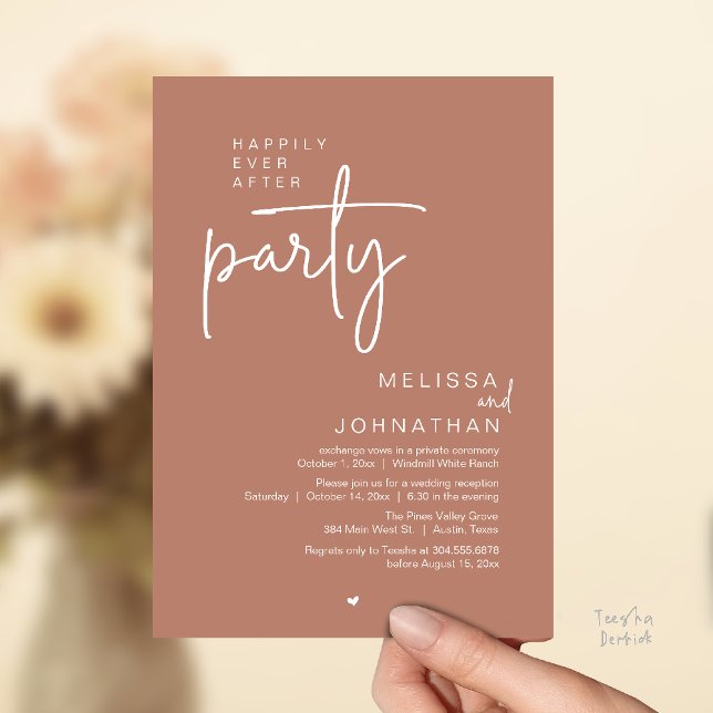 Invitation Happily Ever After Party, Modern Wedding Reception (Happily Ever After Party, Modern Wedding Reception Invitation Card in terracotta earthy brown)