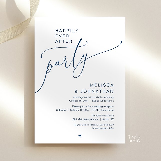 Invitation Happily Ever After Party Romance Wedding Reception (Happily Ever After Party Romance Wedding Reception Invitation card in navy blue)