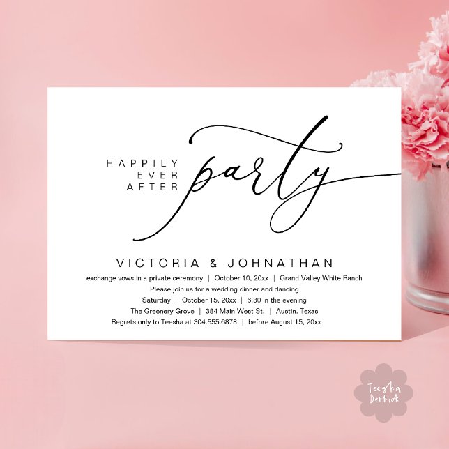 Invitation Happily Ever After Party, Romantic Wedding Dinner (Happily Ever After Party, Romantic Wedding Dinner Invitation Card PDF aesthetic Classy White Black)