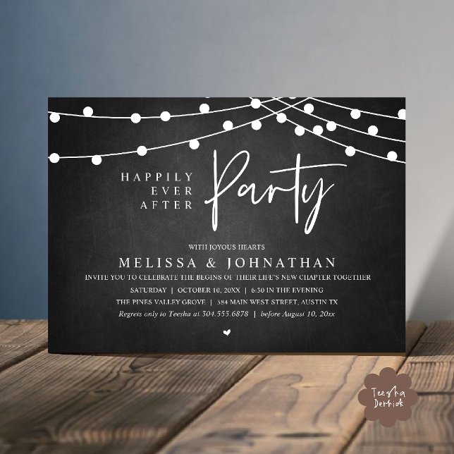 Invitation Happily Ever After Party, Rustic String Lights (Happily Ever After Party, Rustic Wedding String Lights Invitation card, Reception chalkboard)