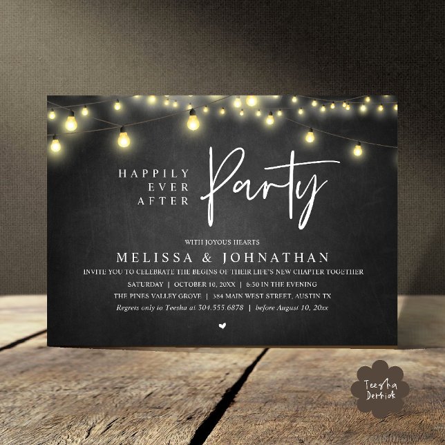 Invitation Happily Ever After Party, Rustic String Lights (Happily Ever After Party, Rustic Wedding String Lights Invitation card, Reception chalkboard)