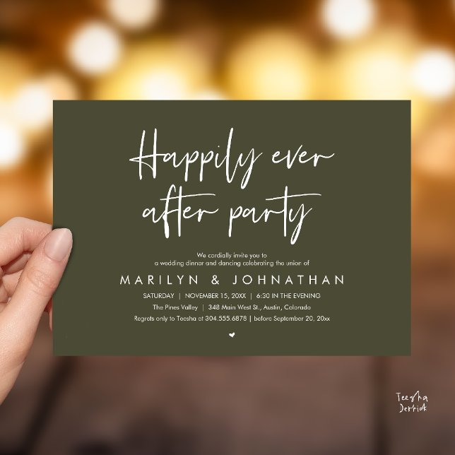 Invitation Happily Ever After Party, Wedding Dinner Dancing (Happily Ever After Party, Wedding Dinner Dancing Invitation Card in Olive Green)