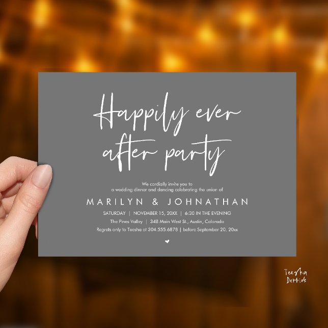 Invitation Happily Ever After Party, Wedding Dinner Dancing (Happily Ever After Party, Wedding Dinner Dancing Invitation Card in Dark Grey)