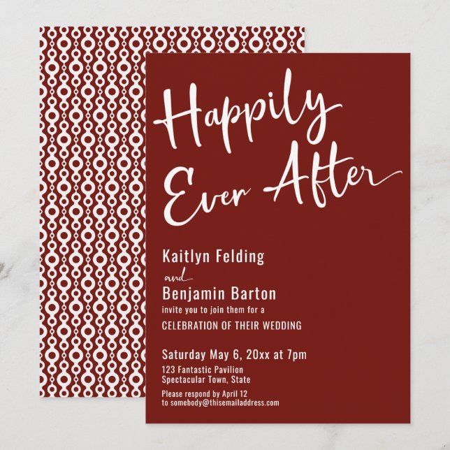 Invitation Happily Ever After Typographie Gras Blanc sur Vin (Devant / Derrière)