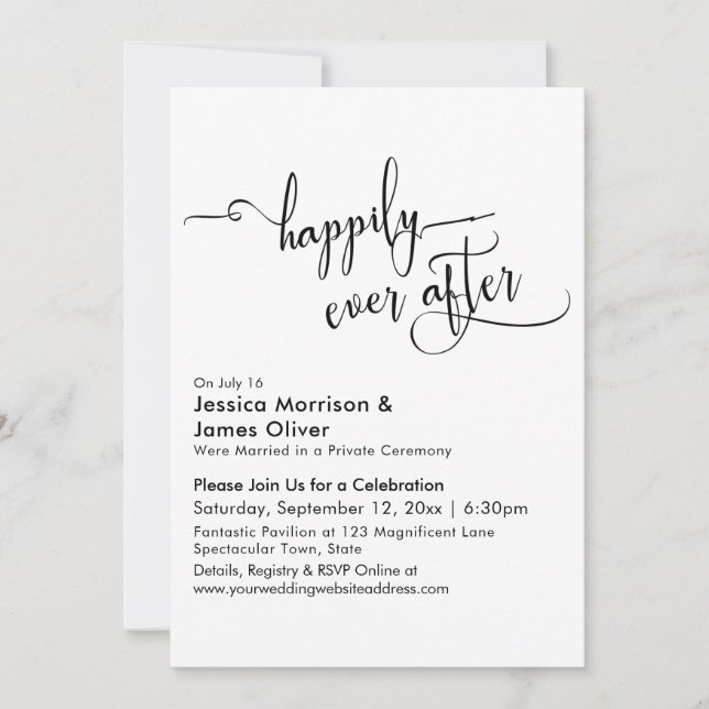 Invitation Happily Ever After Typographie, réception uniqueme (Devant)