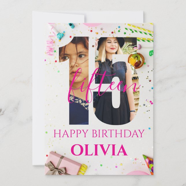 Invitation happy 15th Birthday Personalized card (Devant)