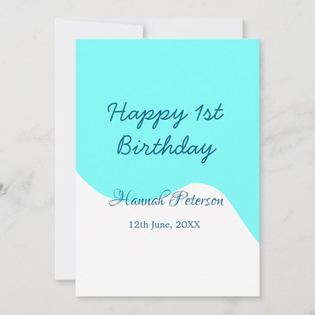 Invitation Happy 1st birthday blue wavy retro boho name date (Devant)
