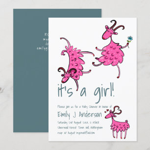 Invitation Happy Baby shower rose chèvre manuscrit