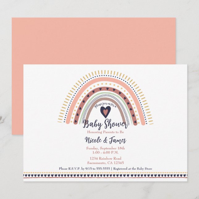 Invitation Happy Boho Rainbow Baby shower moderne (Devant / Derrière)