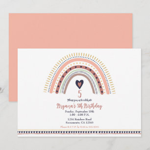 Invitation Happy Boho Rainbow Modern Anniversaire de enfant P
