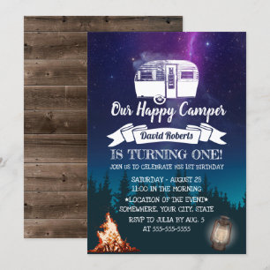 Invitation Happy Camper Forest Camping extérieur 1er annivers