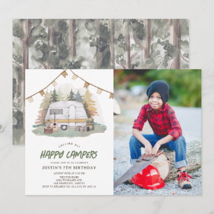 Invitation Happy Camper Mountain Forest Boy Birthday Photo