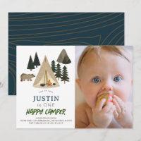 Happy Camper Tent Bear Boy 1er Anniversaire Photo