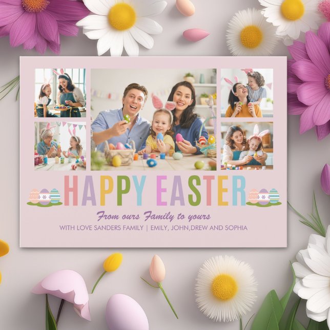 Invitation Happy Easter Family Photo Collage Pink (Créateur téléchargé)