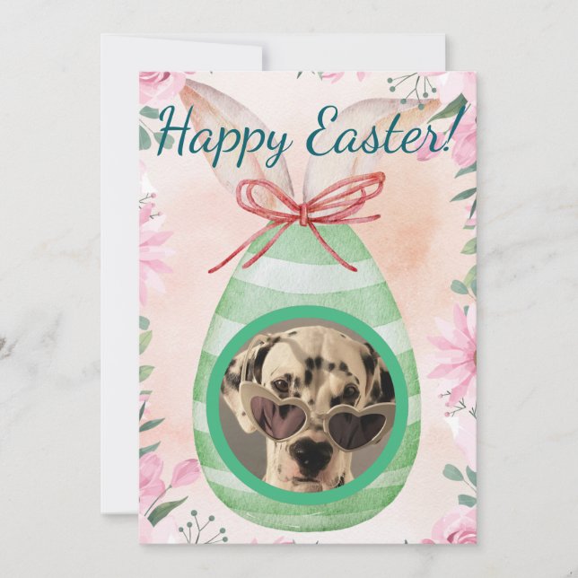 Invitation Happy Easter - green egg photo (Devant)