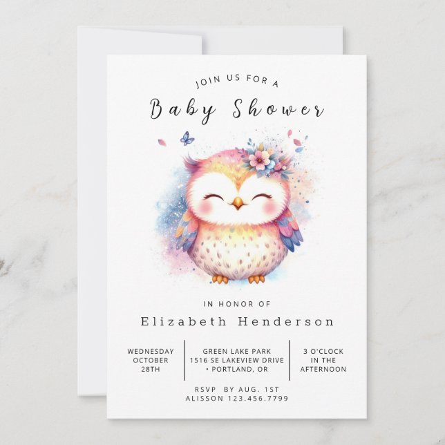 Invitation Happy Editable Owl Baby shower (Devant)