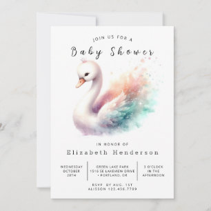 Invitation Happy Editable Swan Baby shower