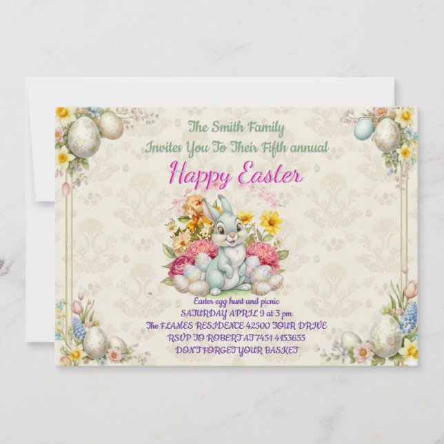 Invitation Happy Eeaster Cute Bunny (Devant)