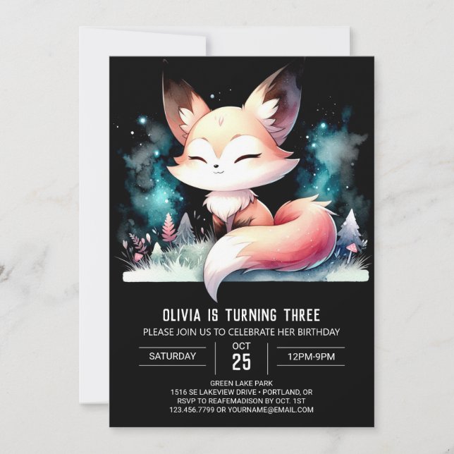 Invitation Happy Enchanted Fox Anniversaire numérique (Devant)