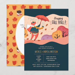 Invitation Happy Fall Ya'll Cosy Fox Folk Art Baby shower