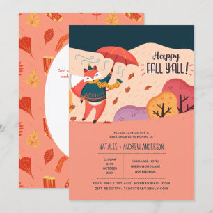Invitation Happy Fall Ya'll Cosy Fox Folk Art Baby shower